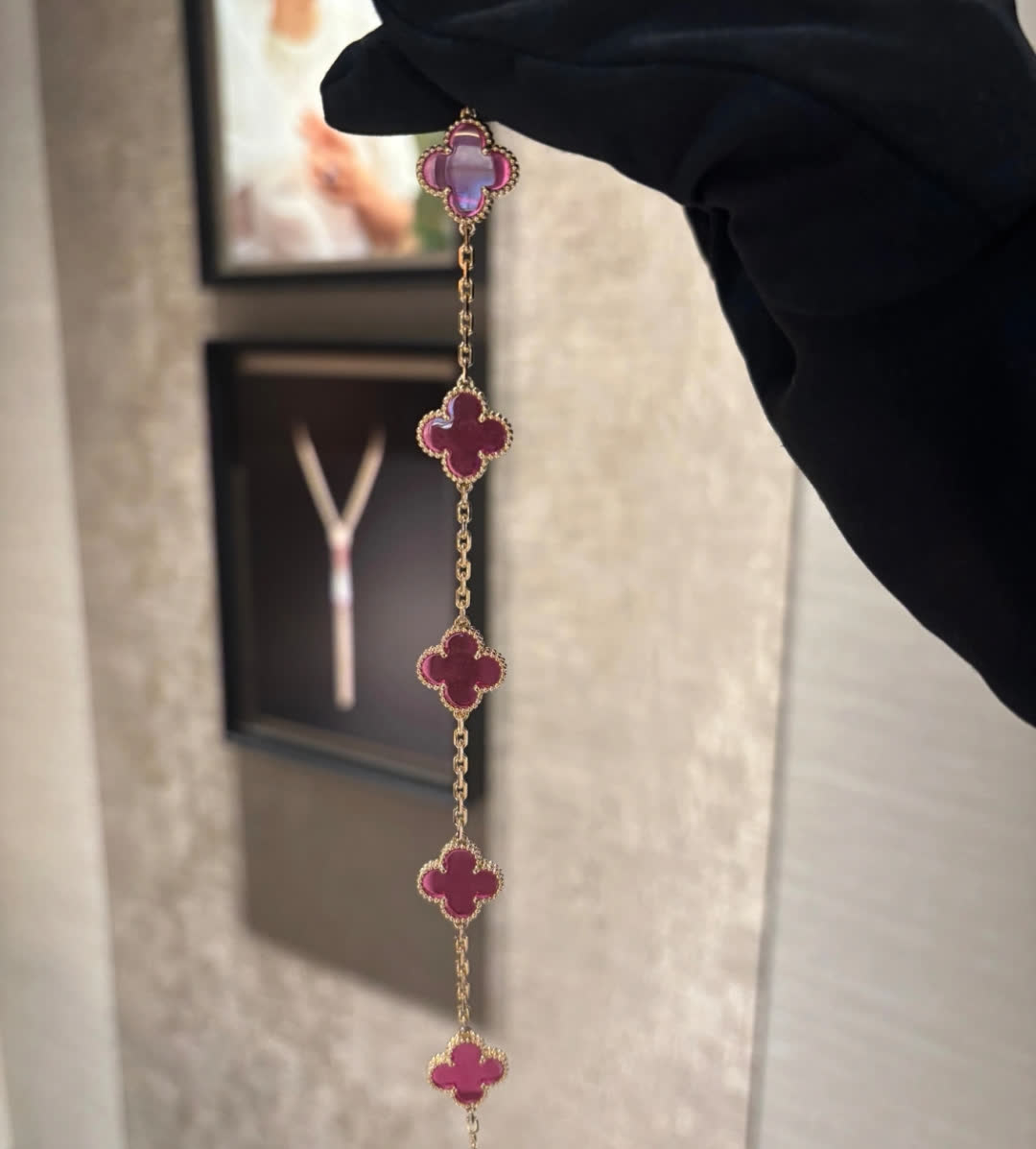 Van Cleef & Arpels Alhambra Pink Enamel Necklace and Earrings Set